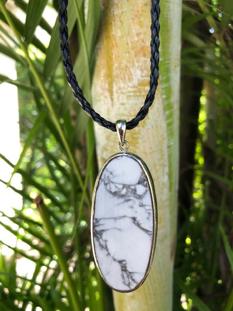 white marble pendant look with braided 17" -20" black adjustable leather cord - uniquemom.shop