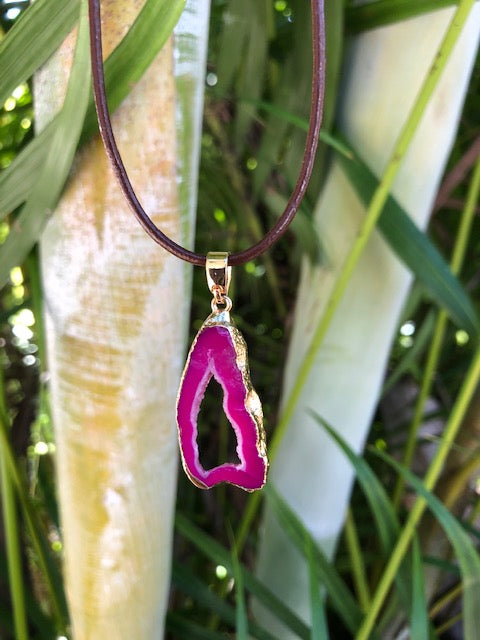 fuchsia pendant with adjustable 30"- 33"long brown leather cord - uniquemom.shop