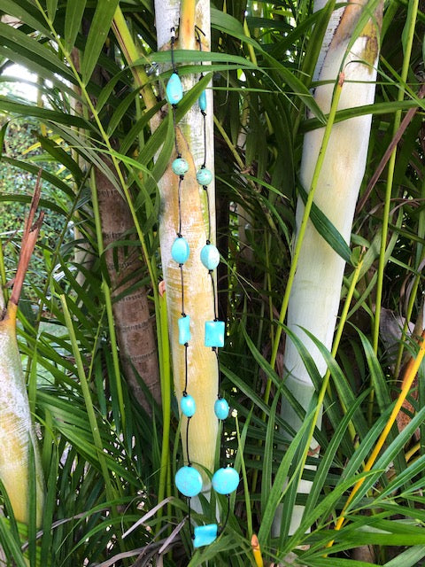 turquoise semi precious 35" beaded necklace - uniquemom.shop