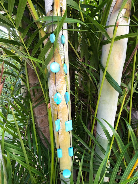 turquoise semi precious 32" beaded necklace - uniquemom.shop