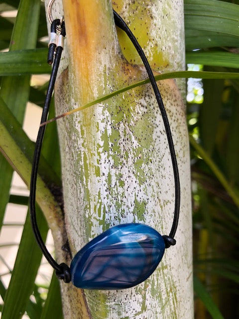 8" bracelet blue glass and 1.5 mm black leather cord