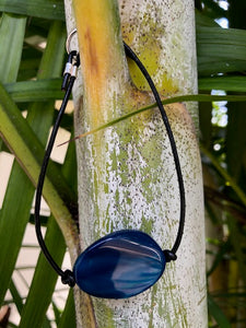 8" bracelet blue glass and 1.5 mm black leather cord