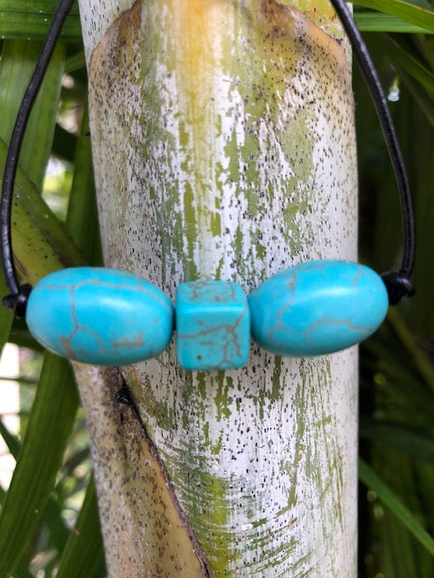 7 3/4" semi precious boho turquoise with 1.5 mm black leather cord bracelet