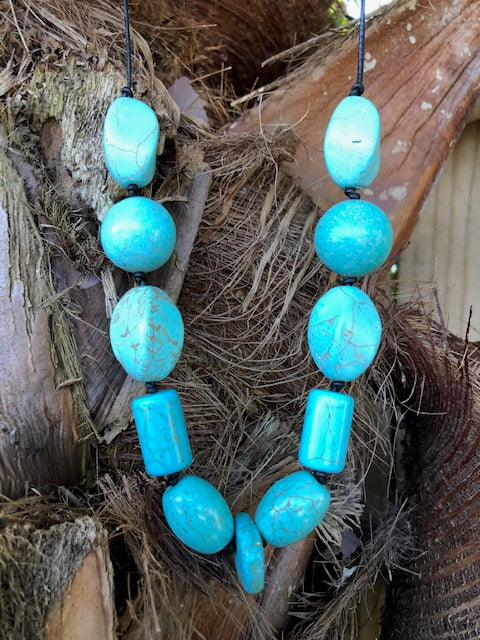 27"-29" boho turquoise semi precious beaded necklace