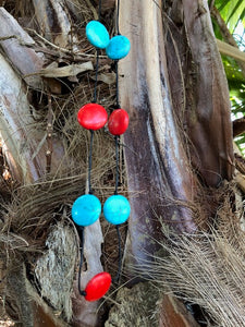 27"-28" long boho coral and turquoise semi precious beaded necklace