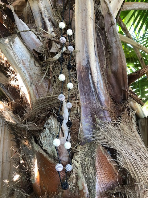 33"-34" fun neutral black, white & grey beaded necklace