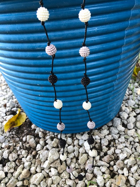 33"-34" fun neutral black, white & grey beaded necklace