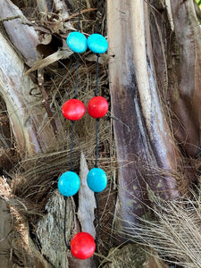 27"-28" long boho coral and turquoise semi precious beaded necklace